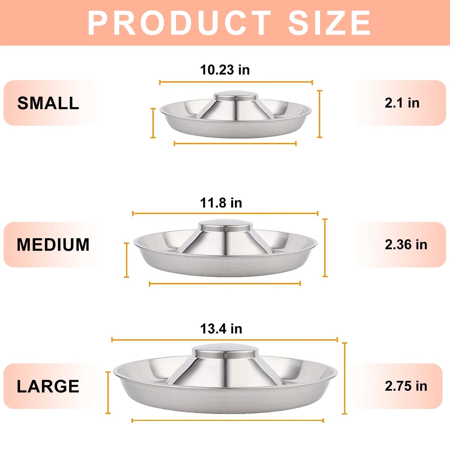 Stainless Steel Puppy Bowl - Large Size (13.4") for Small Dogs & Cats - Raised Slow Feed, Easy to Clean