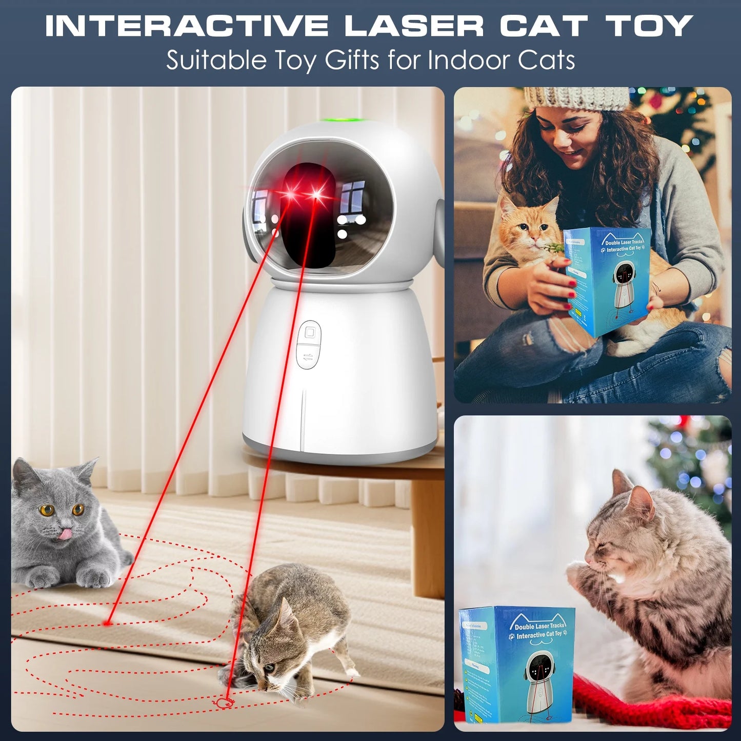 Automatic Cat Laser Toy Rechargeable, Motion Activated Dual Beams, Interactive Fun for Indoor Cats & Kittens