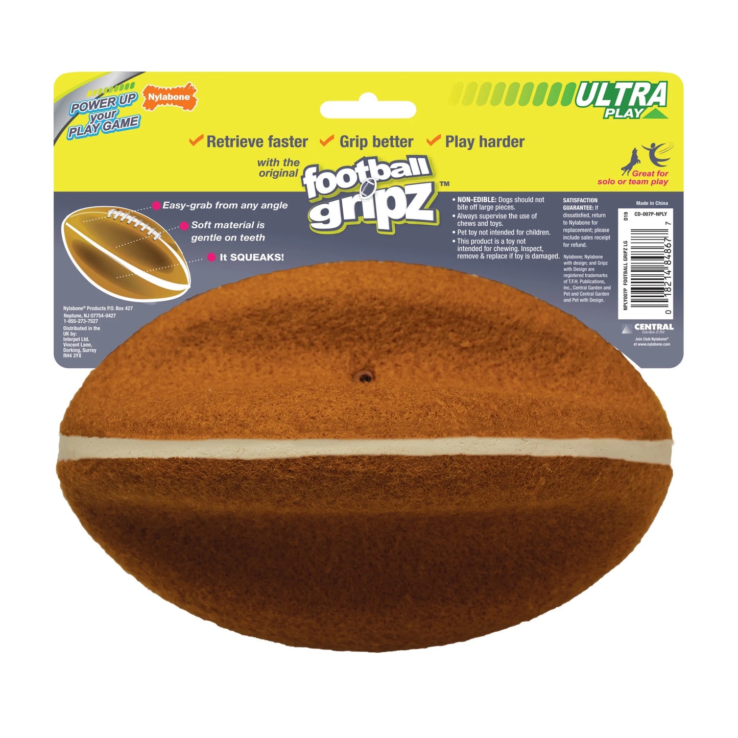 Power Play Dog Football Gripz Large/Giant - up to 50 Lbs. 8.5 Inch (1 Count)