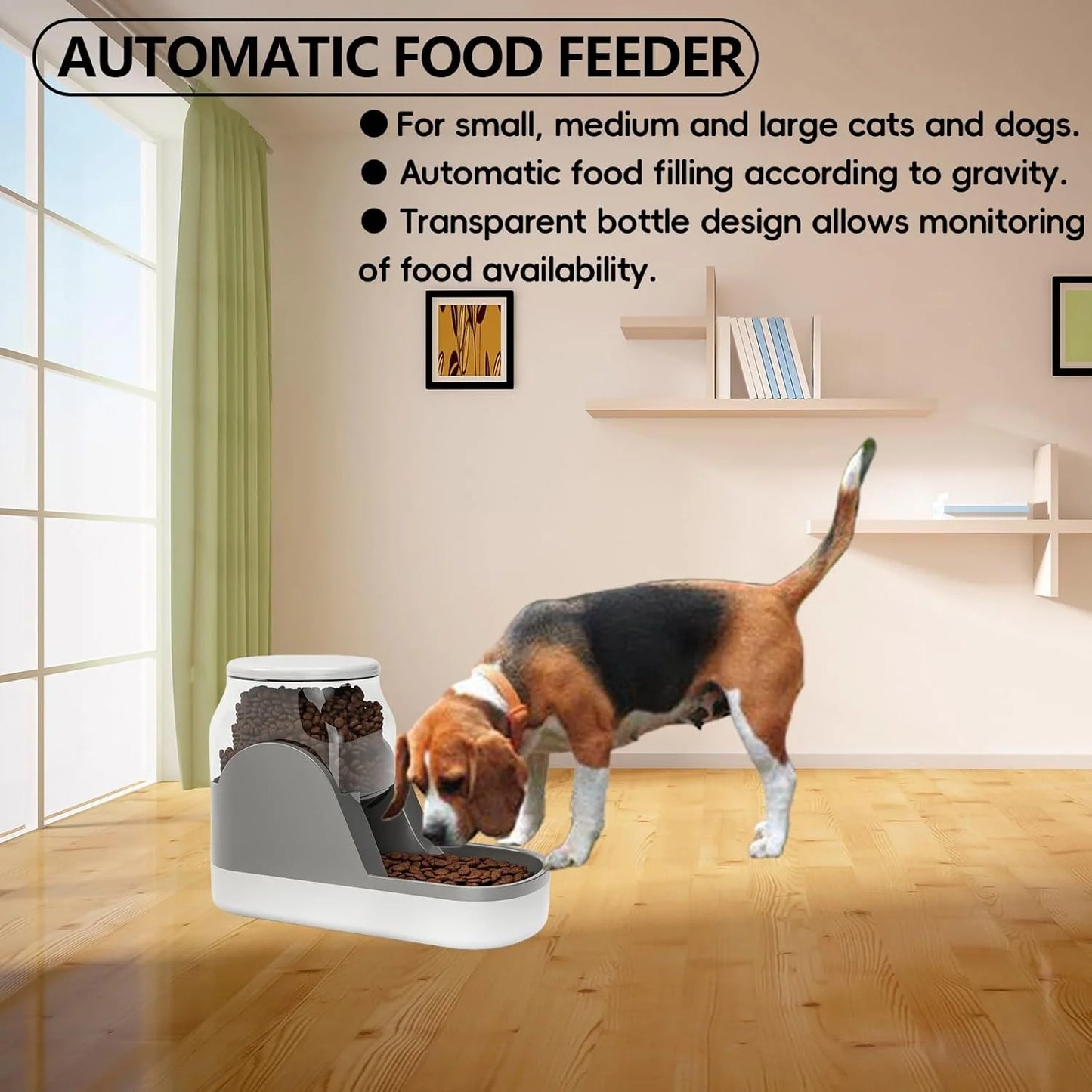Automatic Dog Food Feeder Gravity Cat Food Dispenser Large Capacity Pet Self Feeding Station Bowl Dish for Small and Medium Dogs Cats,1 Gallon,Grey