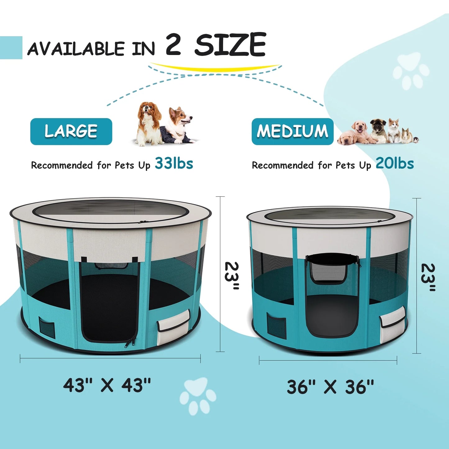 Dog Playpen, Large Pet Playpen for Dogs & Cats, 10.23 Sq Ft Pet Pen Playpens Foldable Portable Indoor Outdoor House with Carrying Case for Cat Puppy Rabbit