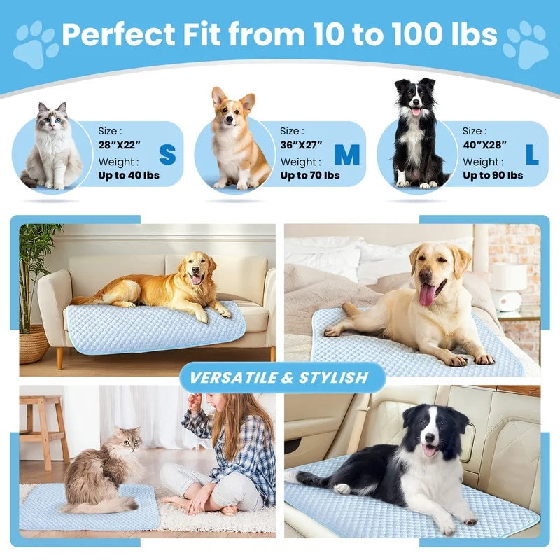 Dog Cooling Mat Breathable Cooling Pad for Dog Cats Washable Pet Cooling Mat for Indoor Outdoor Pets with Non-Slip Bottom Summer Heat Relief Portable Medium, 36X24 Inch, Blue
