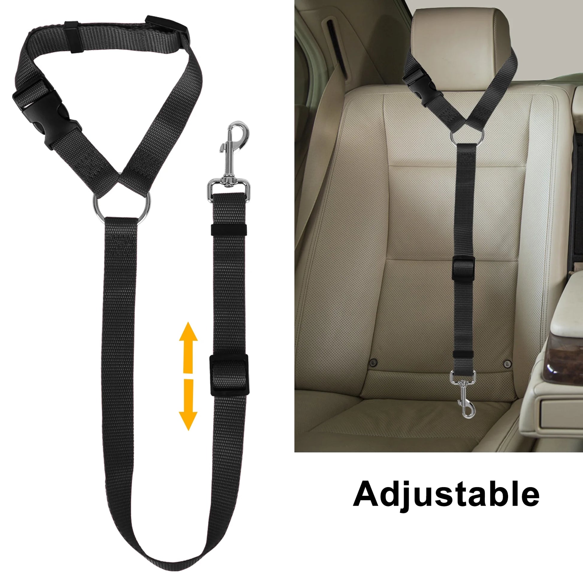 Dog Car Seat Belt,  2Pcs Nylon Tether Adjustable Pet Backseat Harness Seatbelt for Vehicle Travel Daily Use, Black