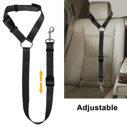 Dog Car Seat Belt,  2Pcs Nylon Tether Adjustable Pet Backseat Harness Seatbelt for Vehicle Travel Daily Use, Black