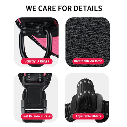 Reflective Dog Harness No Pull Dog Vest Harness with Handle, Breathable Padded Dog Chest Harness Adjustable for Small Dog-Pink