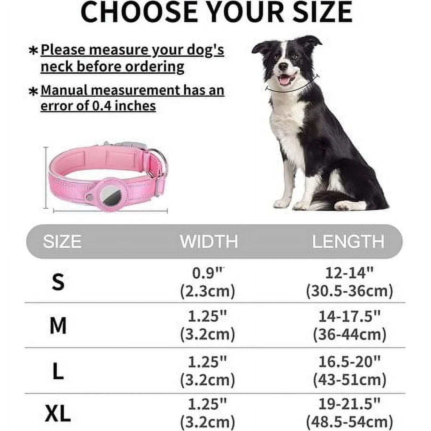 Reflective Airtag Dog Collar,Padded for Apple Air Tag Adjustable Dog Collar with Airtag Holder Case for Heavy Duty Small Medium Large Dogs