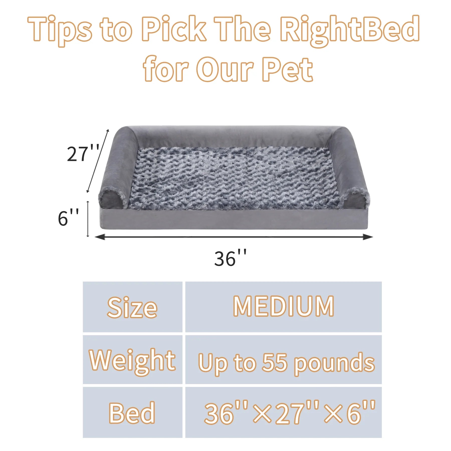 36" Orthopedic Pet Couch for Large Dogs Waterproof Dog Beds with Memory Foam and Washable Cover