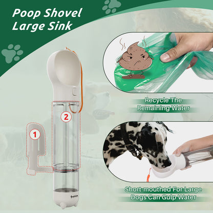 17Oz 3 in 1 Portable Dog Water Bottle, Outdoor Dog Water Dispenser with Poop Bag, Pet Travel Water Bottle Dispenser with Drinking Feeder and Food Container for Dogs Walk Travel, Length 15.55"