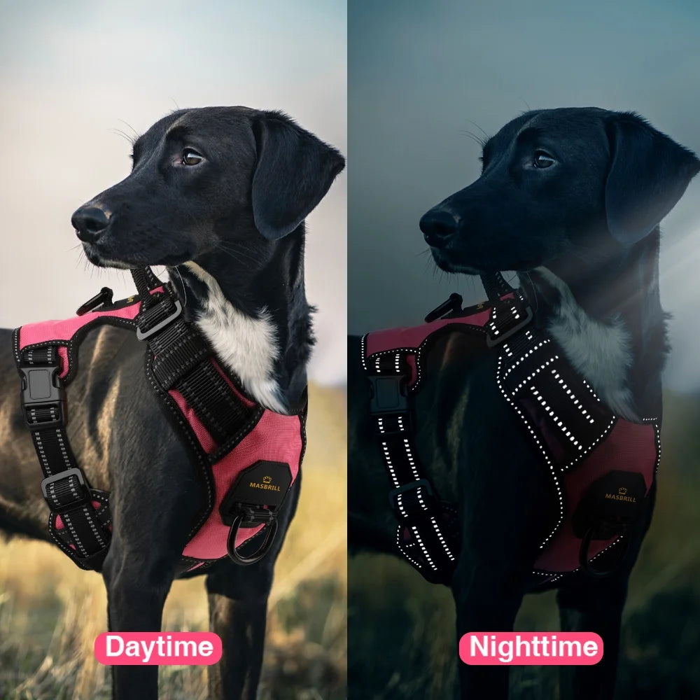 Reflective Dog Harness No Pull Dog Vest Harness with Handle, Breathable Padded Dog Chest Harness Adjustable for Small Dog-Pink