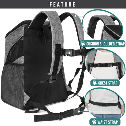 Small Dogs and Cat Backpack Carrier, Airline Approved Pet Backpack Carrier, Ventilated, Safety Strap, Buckle Support Designed for Hiking Travel Camping Outdoor, Max 18 Lbs (Heather Gray)