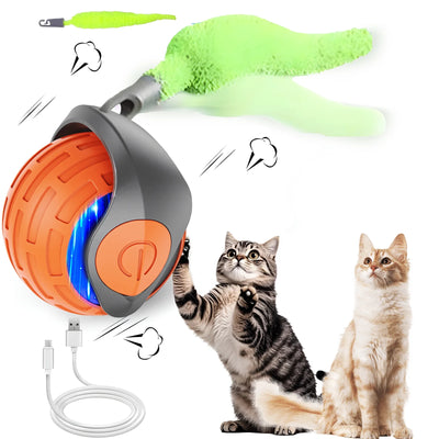 Cat Interactive Ball Toys Rolling Ball Faux Tail Rechargeable Smart Pet Toys Interactive Toys for Indoor Cats（2Pcs)