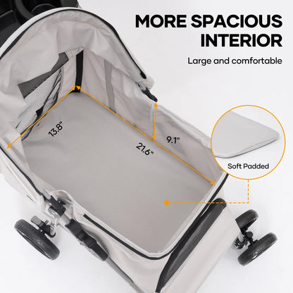 Pet Dog Stroller for Small Dogs and Cats,One-Click Folding 4-Wheel Pet Stroller with Storage Basket/Cup Holder,For Travel/Jogging, Gray