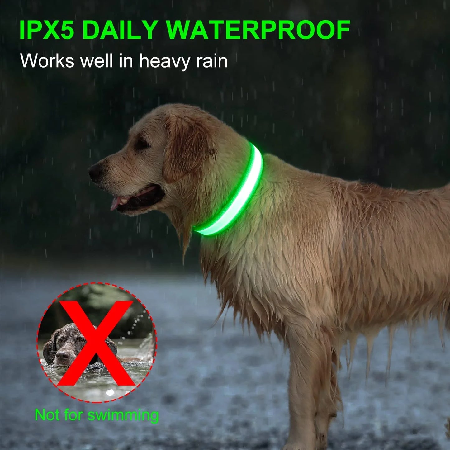 LED Dog Collar USB Rechargeable Waterproof Adjustable Light up Dog Collar Super Bright Safety Light Glowing Collars