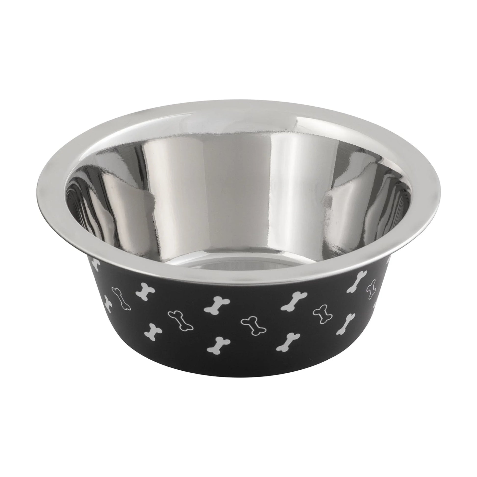(2 Pack)  Medium Stainless Steel Dog Bowl, Black with Bones, 25.75 Fluid Ounces