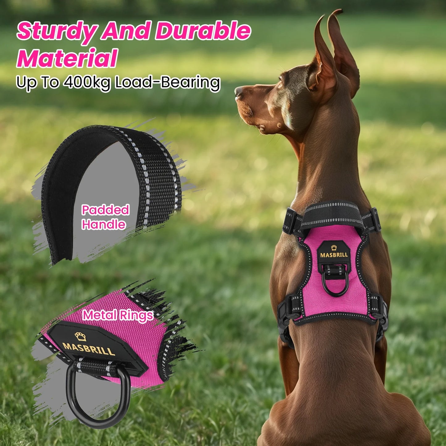Reflective Dog Harness No Pull Dog Vest Harness with Handle, Breathable Padded Dog Chest Harness Adjustable for Small Dog-Pink