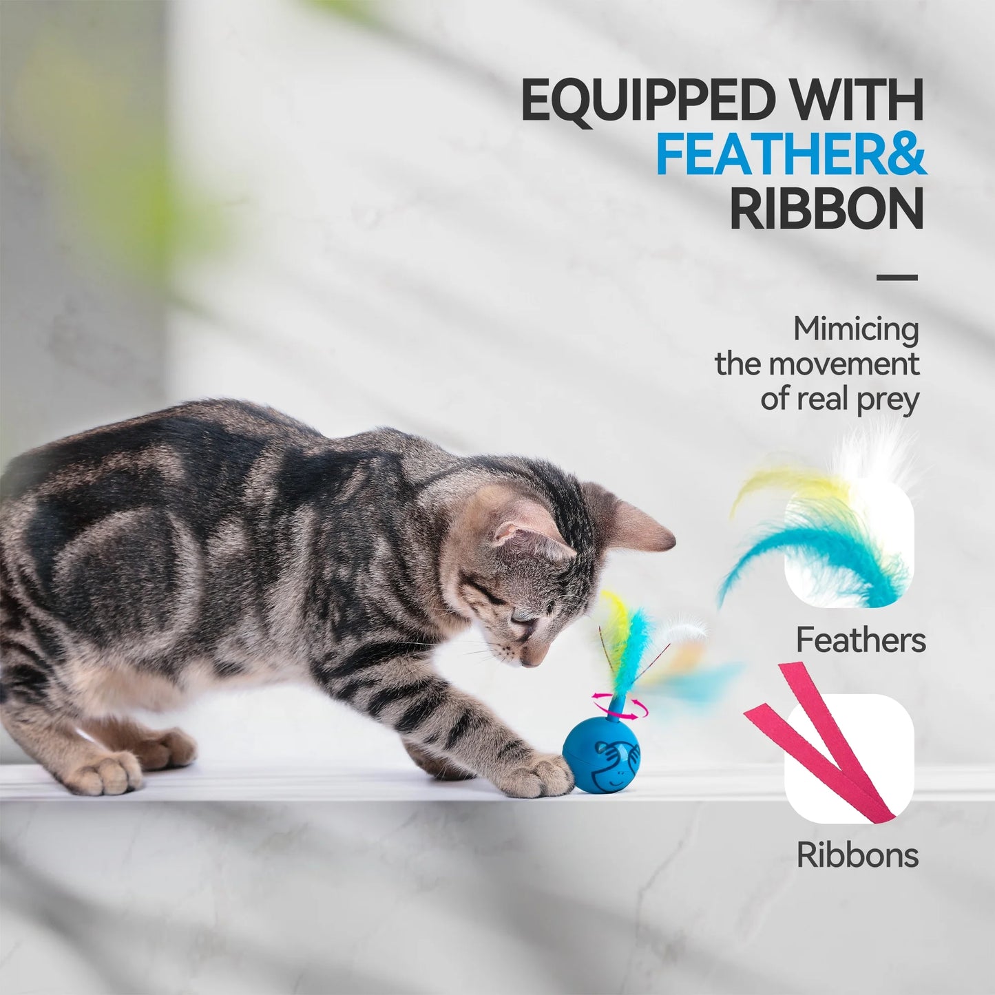 Interactive Cat Toys Ball, Automatic Moving Cat Teaser Toy for Indoor Kitty, Blue