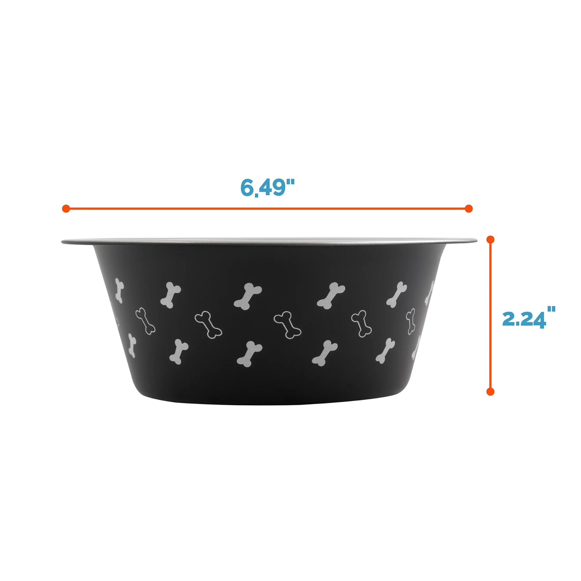 (2 Pack)  Medium Stainless Steel Dog Bowl, Black with Bones, 25.75 Fluid Ounces