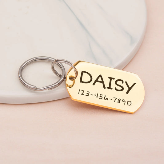 Engravable Pet Id Tag - Dog Tag with Phone Number Tag Shape - Pet Name Tag Emergency Tags for Pet Collar [Gold, M, Only Front Engraving]