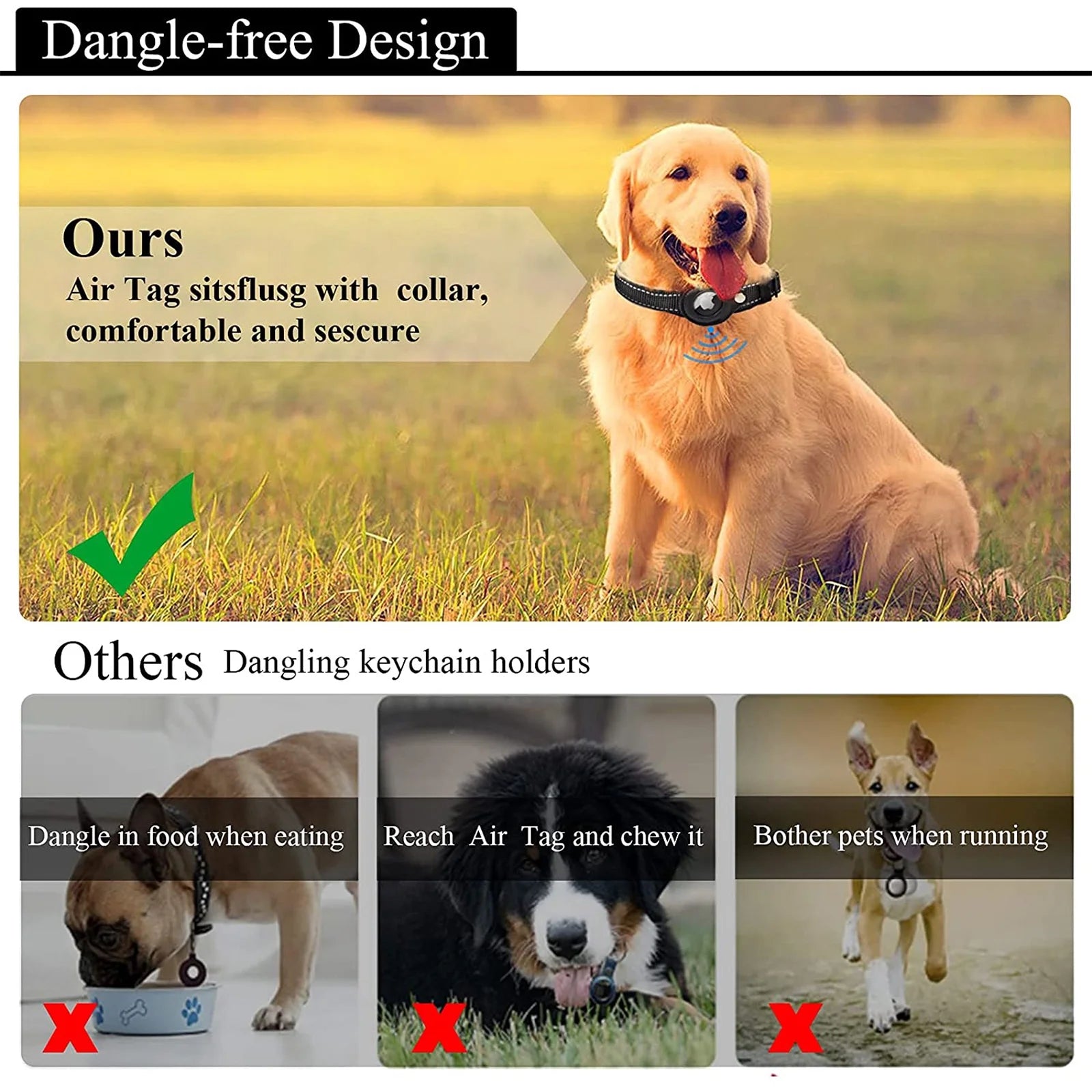 Reflective Airtag Dog Collar,Padded for Apple Air Tag Adjustable Dog Collar with Airtag Holder Case for Heavy Duty Small Medium Large Dogs