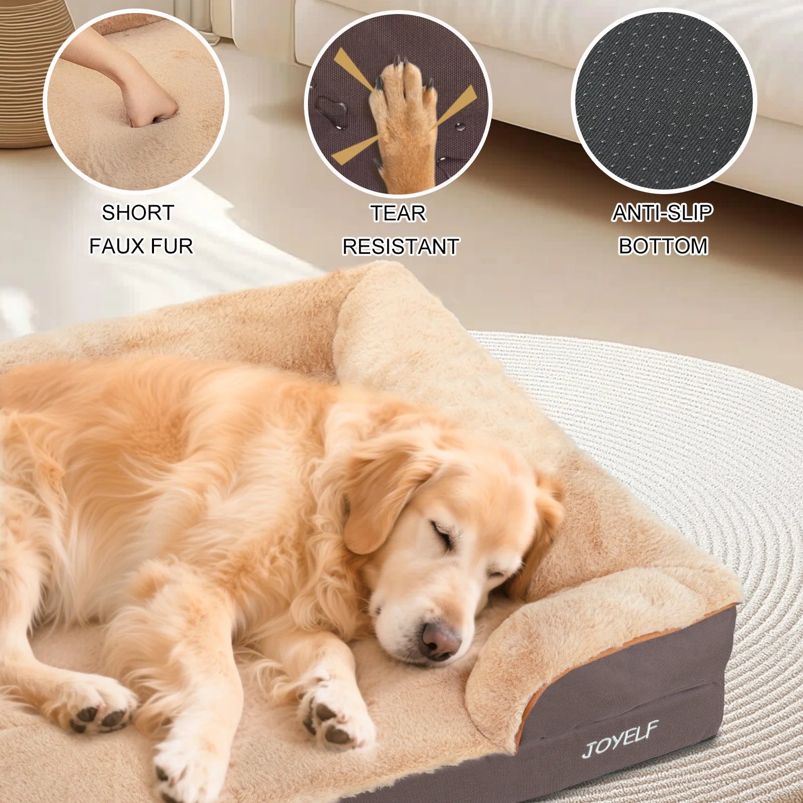 Orthopedic Dog Bed for Medium to Large Dogs, Foam Sofa Couch Bed, Bolster Waterproof Pet Bed with Washable Cover and Nonskid Bottom, Durable Dog Bed Couch or Comfortable Sleep