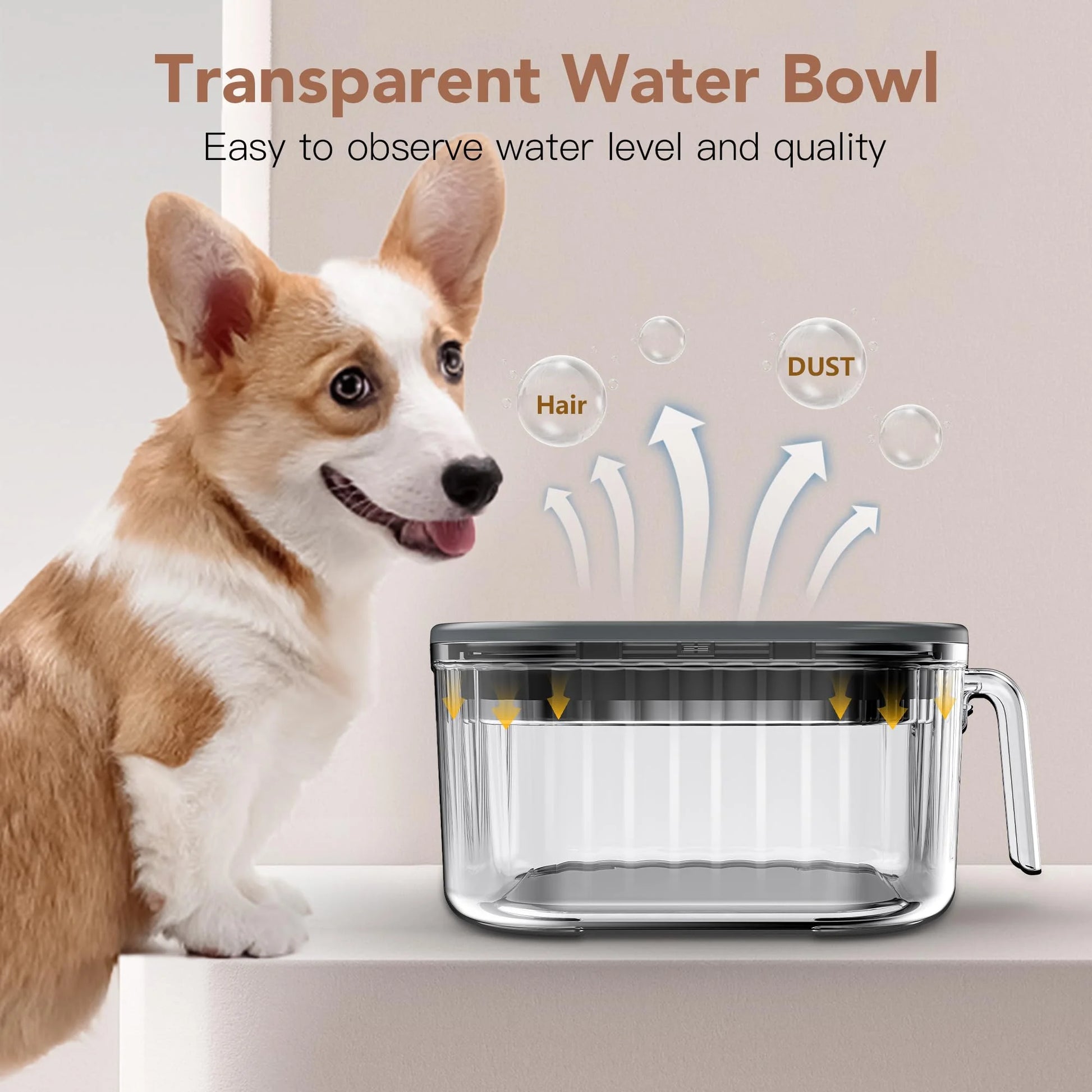 2.5L Dog Water Bowl No Spill, Spill Proof Handheld Dog Bowl for Slow Drinking, anti Splash No Mess Transparent Pet Water Feeder, Vehicle Carried Portable Travel Bowl for Sloppy Messy Drinkers