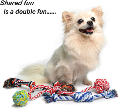 Dog Rope Toys 4 Pack, Sturdy Cotton Chew Tug Ropes Indoor/Outdoor, Exercise Interactive Tug of War Toys Set for Boredom Small-Meidum Dogs