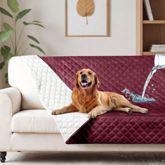 100% Double-Sided Waterproof Dog Bed Cover Pet Blanket Sofa Couch Furniture Protector for Kids Children Dog Cat, 52''X82'' Burgundy