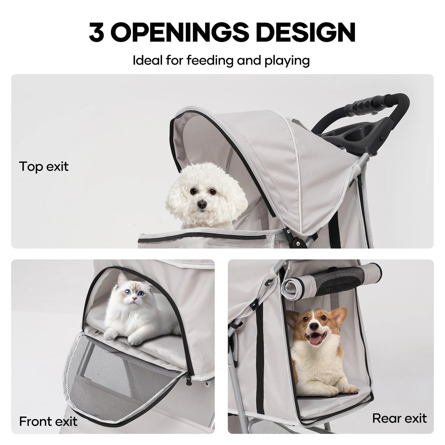 Pet Dog Stroller for Small Dogs and Cats,One-Click Folding 4-Wheel Pet Stroller with Storage Basket/Cup Holder,For Travel/Jogging, Gray