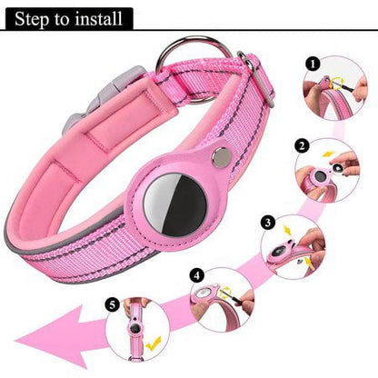 Reflective Airtag Dog Collar,Padded for Apple Air Tag Adjustable Dog Collar with Airtag Holder Case for Heavy Duty Small Medium Large Dogs