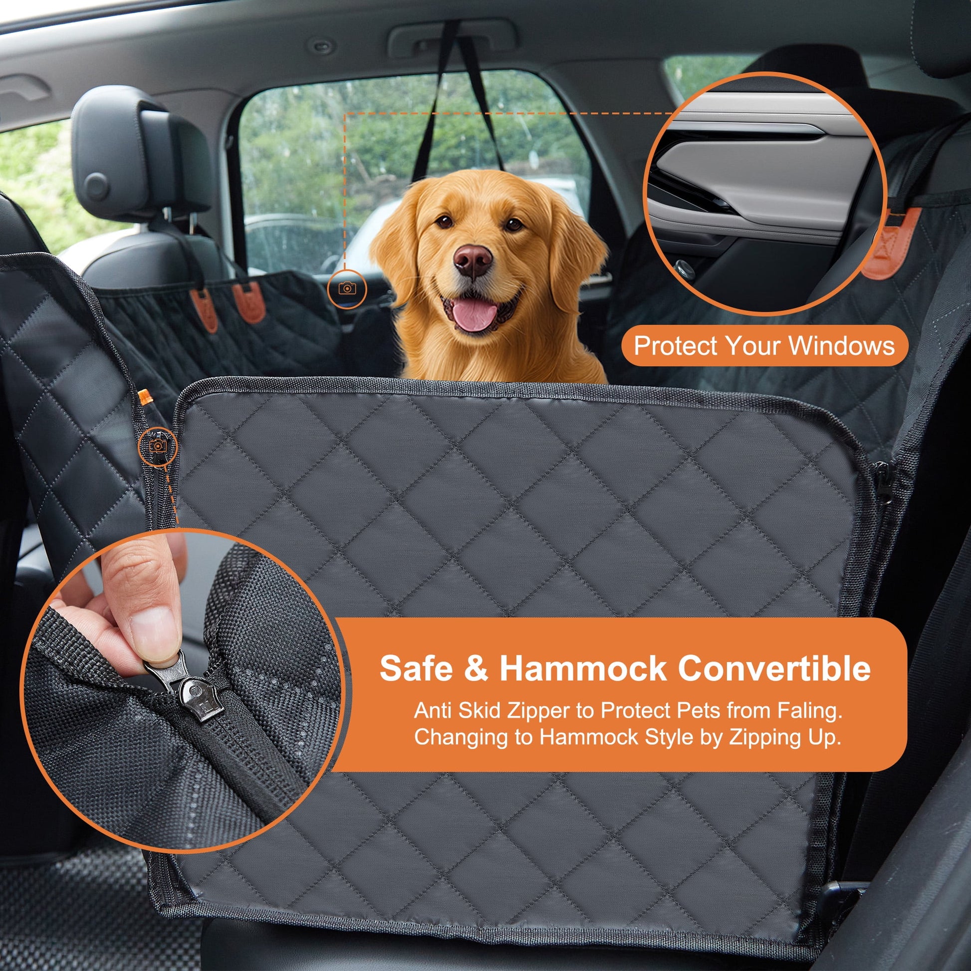 Onekaw Dog Car Seat Cover for Back Seat – All Waterproof Heavy‑Duty 600D Dog Hammock with Seat Belts & Side Flaps – Scratch‑Proof, Non‑Slip Pet Seat Protector for Cars, Trucks & Suvs – Black
