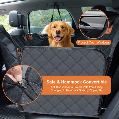 Onekaw Dog Car Seat Cover for Back Seat – All Waterproof Heavy‑Duty 600D Dog Hammock with Seat Belts & Side Flaps – Scratch‑Proof, Non‑Slip Pet Seat Protector for Cars, Trucks & Suvs – Black