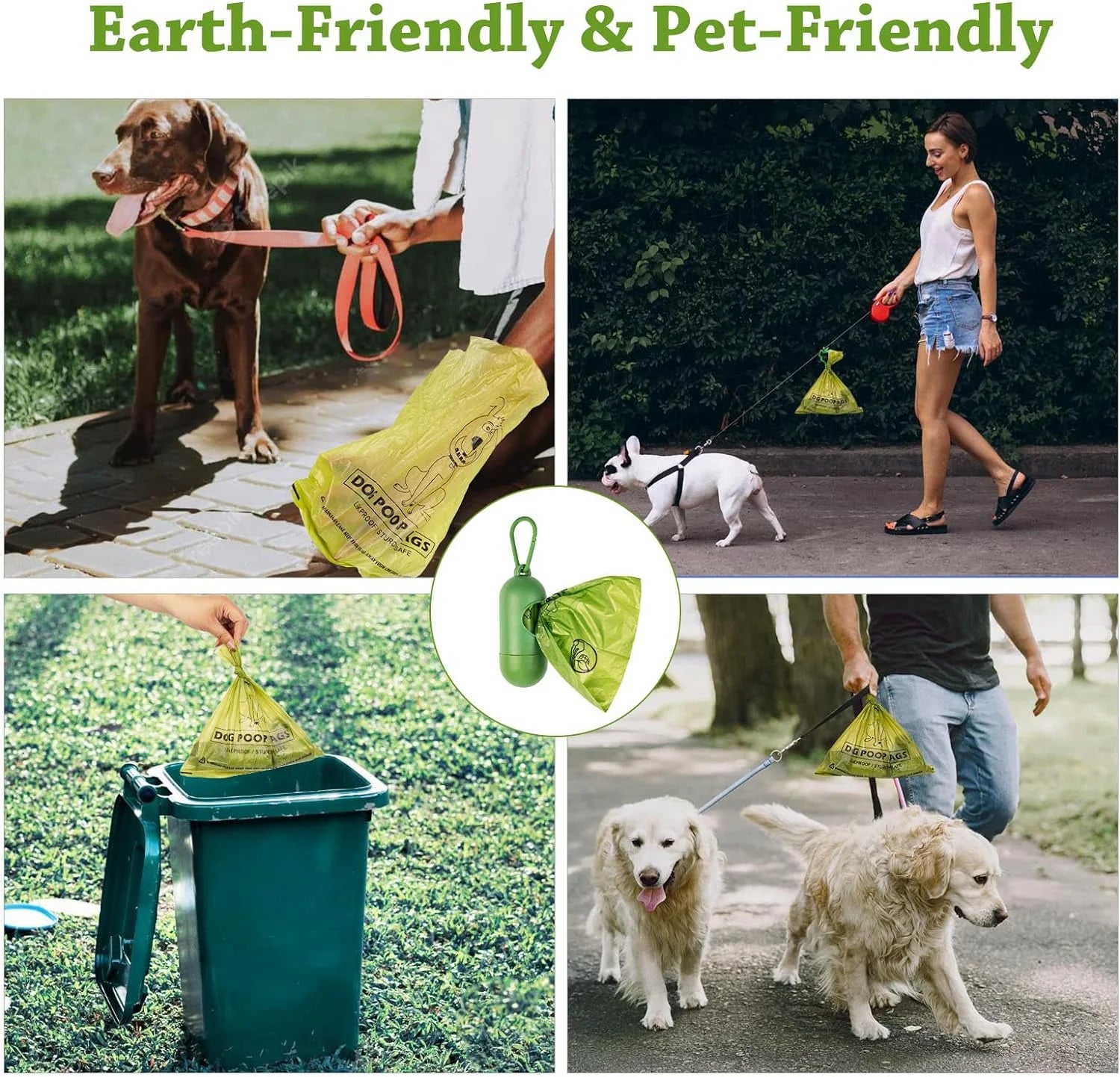 Dog Poop Bags 270 Count Dog Waste Bags with Dispenser Leak Proof Extra Thick Strong for Dogs Cats Litter Outdoor Puppy Walking, Green