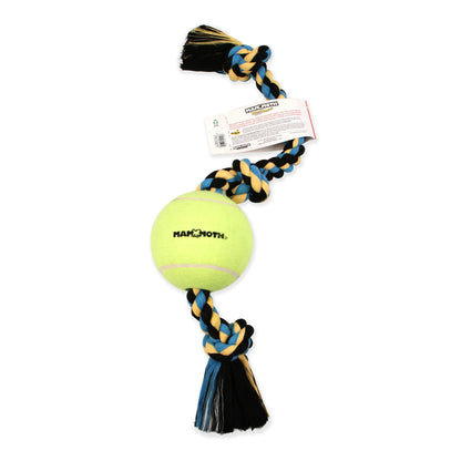Flossy Chews Cottonblend 3 Knot Tug with Big 6" Tennis Ball Rope Dog Toy, Extra-Large, 36", Assorted Colors