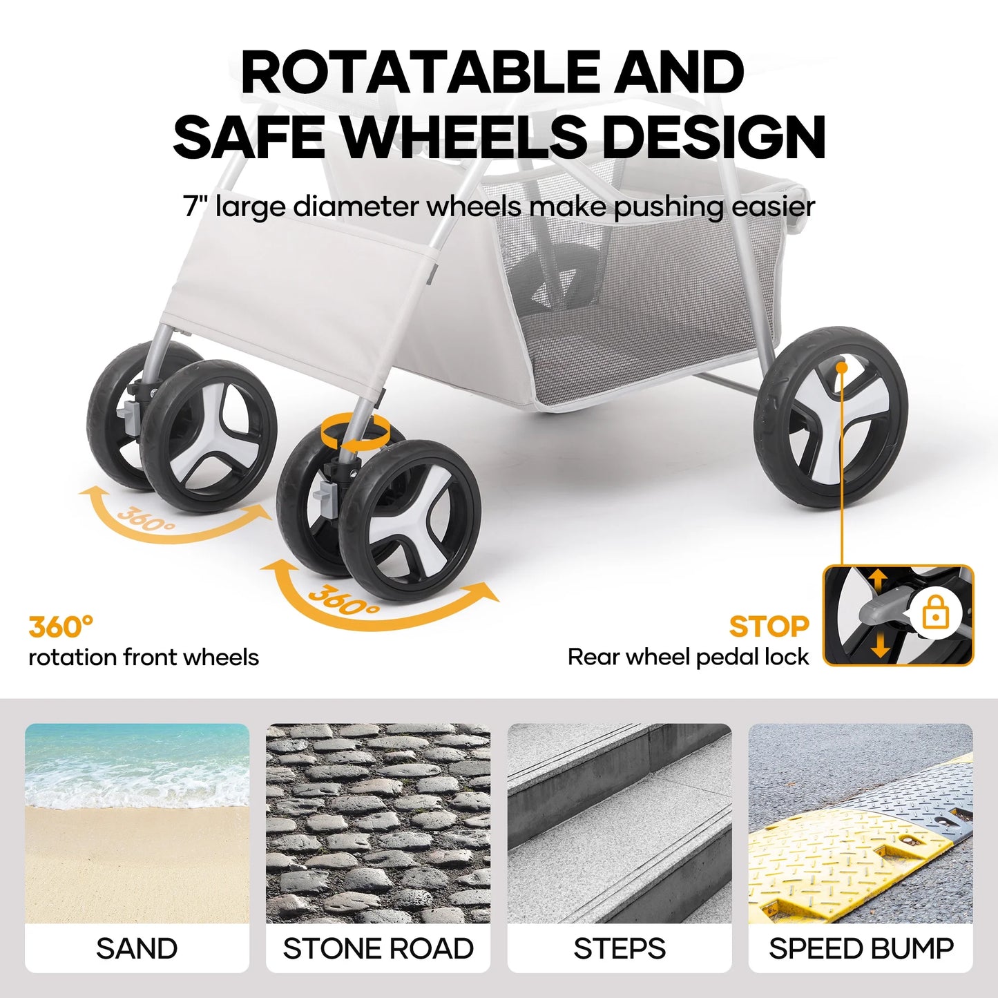 Pet Dog Stroller for Small Dogs and Cats,One-Click Folding 4-Wheel Pet Stroller with Storage Basket/Cup Holder,For Travel/Jogging, Gray