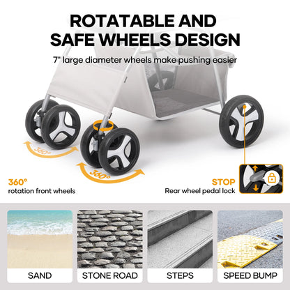 Pet Dog Stroller for Small Dogs and Cats,One-Click Folding 4-Wheel Pet Stroller with Storage Basket/Cup Holder,For Travel/Jogging, Gray