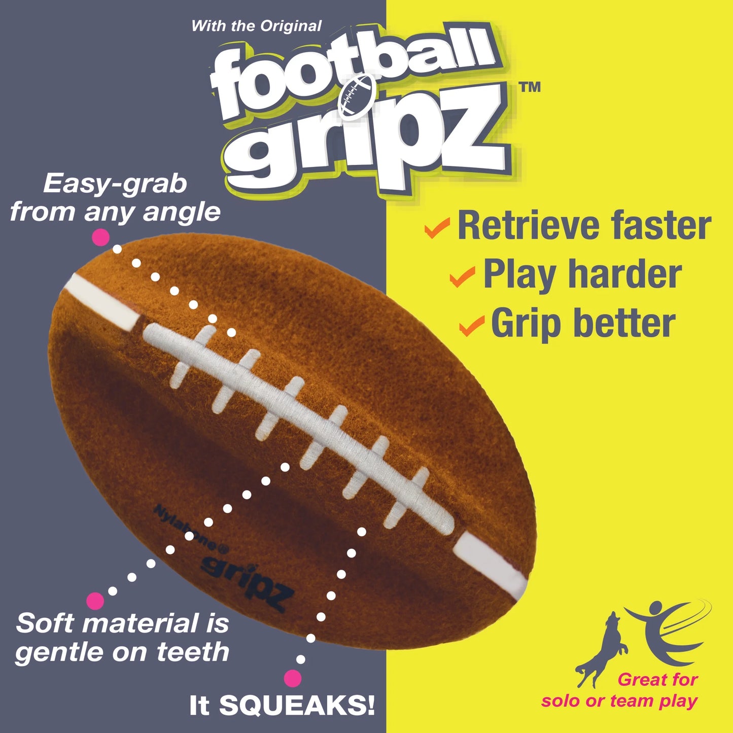 Power Play Dog Football Gripz Large/Giant - up to 50 Lbs. 8.5 Inch (1 Count)