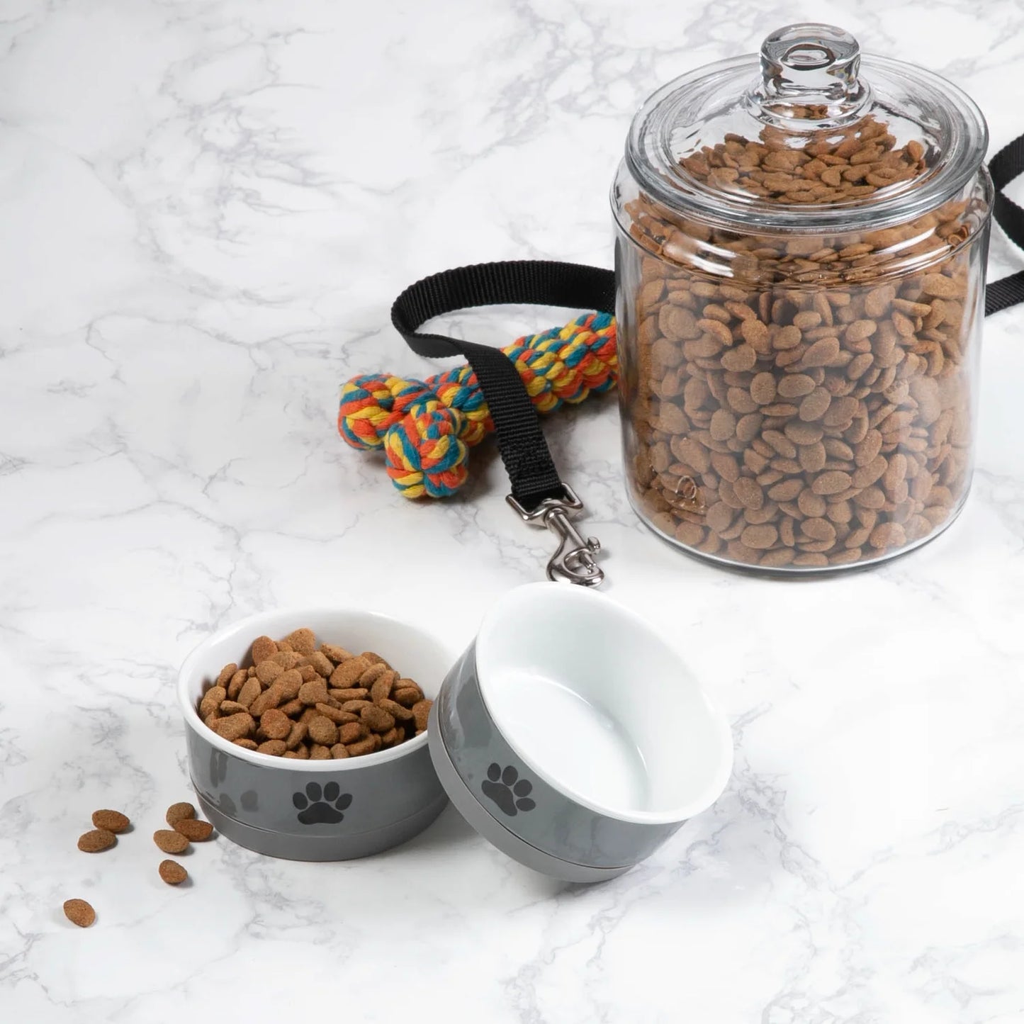 Ceramic Pet Bowls, Dishwasher Safe, Small Bowl Set, 4.25X2", Gray/Black, 2 Count