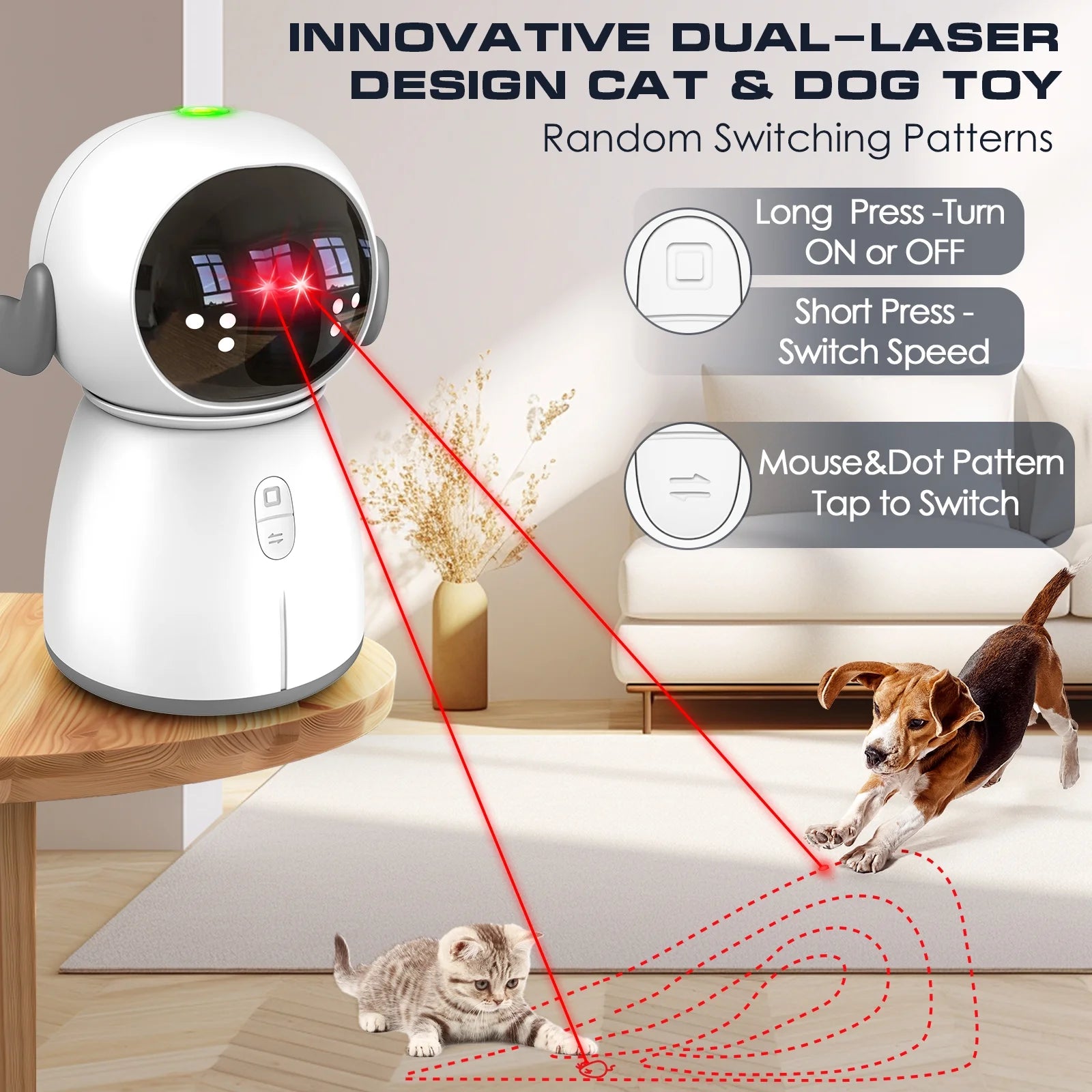 Automatic Cat Laser Toy Rechargeable, Motion Activated Dual Beams, Interactive Fun for Indoor Cats & Kittens