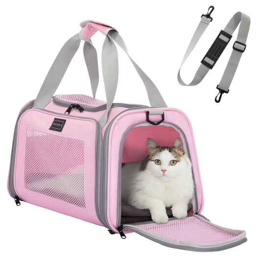 17"Pet Carrier Airline Approved, Cat Travel Carrier for Small and Medium Cats，Under 20 Lbs, Pink
