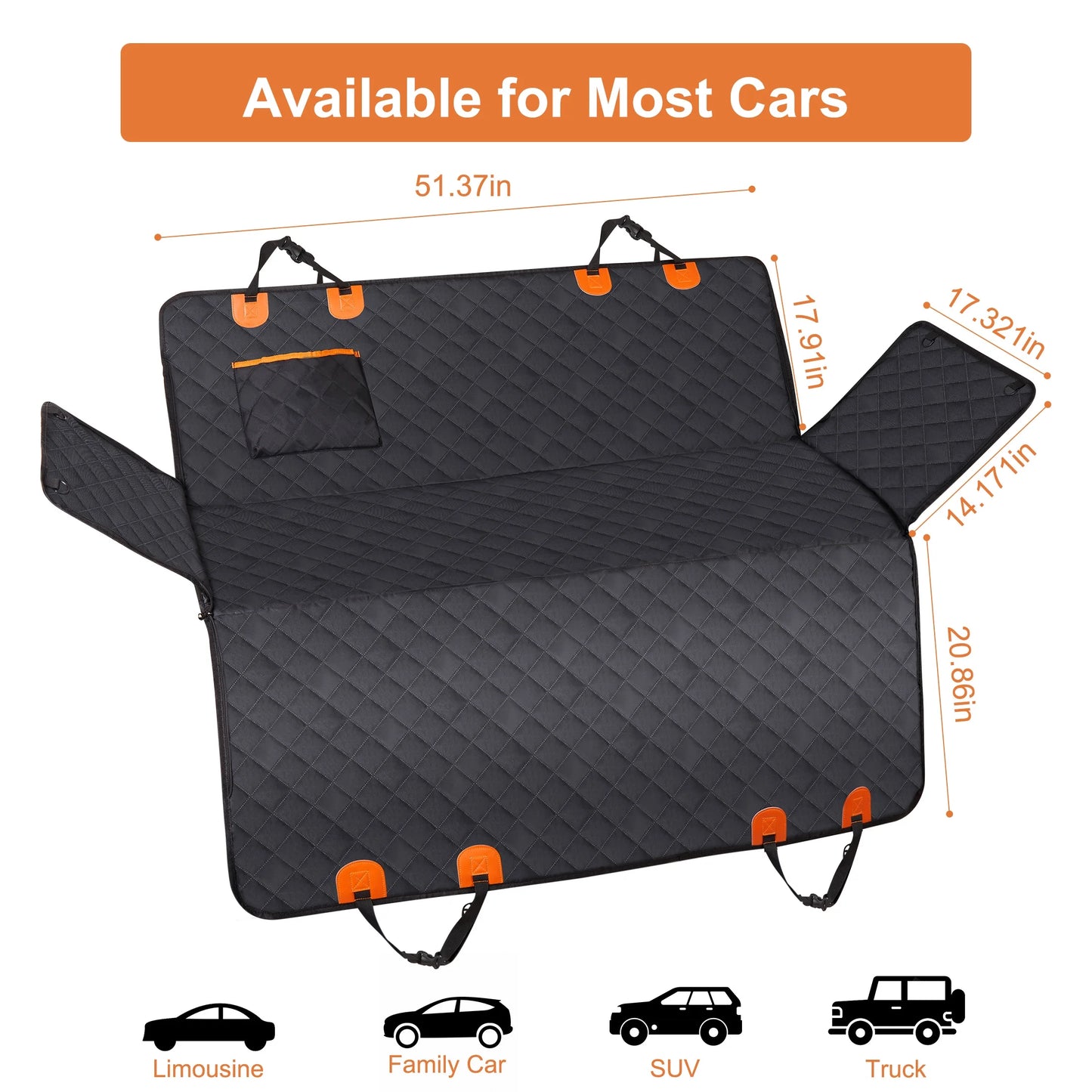 Onekaw Dog Car Seat Cover for Back Seat – All Waterproof Heavy‑Duty 600D Dog Hammock with Seat Belts & Side Flaps – Scratch‑Proof, Non‑Slip Pet Seat Protector for Cars, Trucks & Suvs – Black