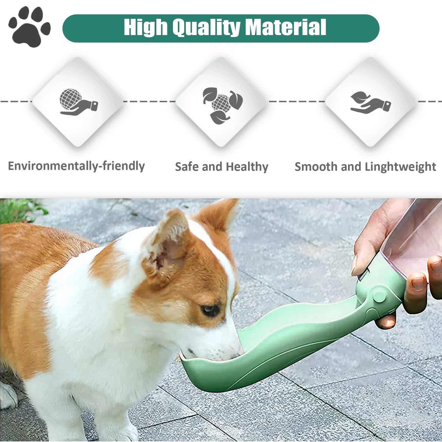 Dog Water Bottle, 4 in 1 Portable Foldable Dog Water Dispenser with Food Storage and Dog Poop Bag Storage for Pets