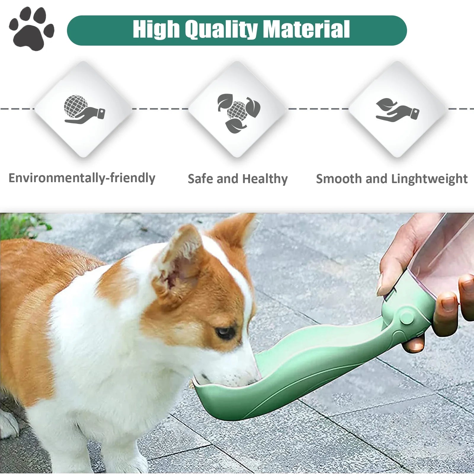 Dog Water Bottle, 4 in 1 Portable Foldable Dog Water Dispenser with Food Storage and Dog Poop Bag Storage for Pets