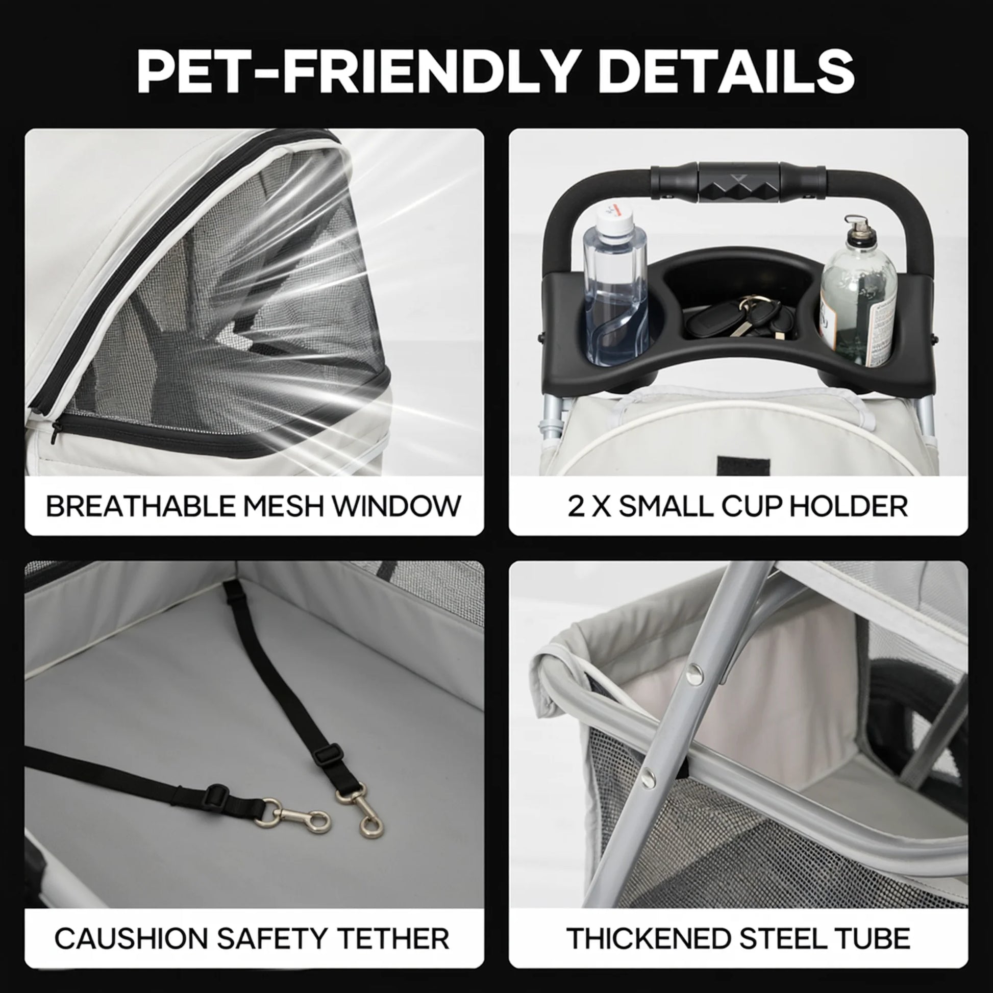 Pet Dog Stroller for Small Dogs and Cats,One-Click Folding 4-Wheel Pet Stroller with Storage Basket/Cup Holder,For Travel/Jogging, Gray