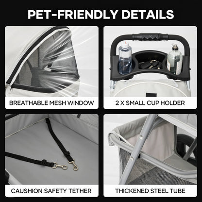 Pet Dog Stroller for Small Dogs and Cats,One-Click Folding 4-Wheel Pet Stroller with Storage Basket/Cup Holder,For Travel/Jogging, Gray