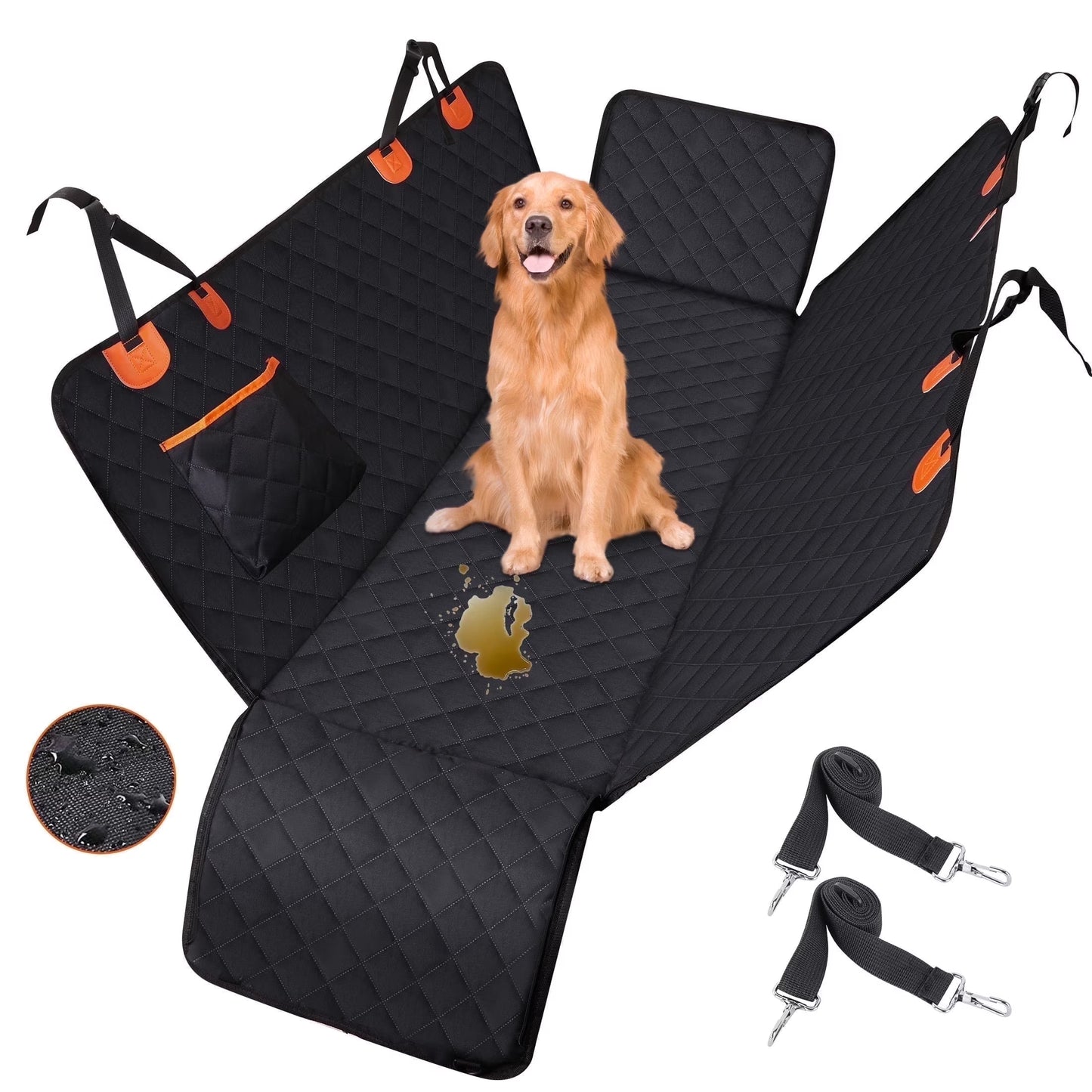 Onekaw Dog Car Seat Cover for Back Seat – All Waterproof Heavy‑Duty 600D Dog Hammock with Seat Belts & Side Flaps – Scratch‑Proof, Non‑Slip Pet Seat Protector for Cars, Trucks & Suvs – Black