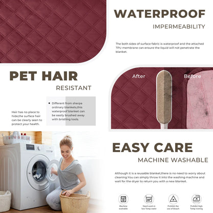 100% Double-Sided Waterproof Dog Bed Cover Pet Blanket Sofa Couch Furniture Protector for Kids Children Dog Cat, 52''X82'' Burgundy