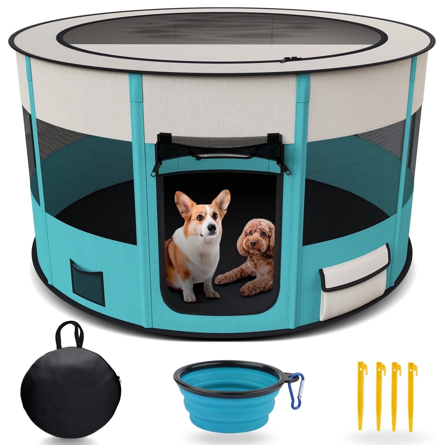 Dog Playpen, Large Pet Playpen for Dogs & Cats, 10.23 Sq Ft Pet Pen Playpens Foldable Portable Indoor Outdoor House with Carrying Case for Cat Puppy Rabbit