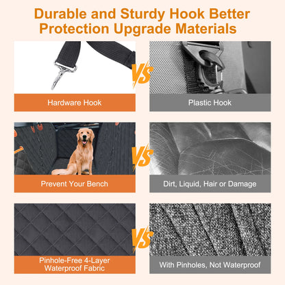 Onekaw Dog Car Seat Cover for Back Seat – All Waterproof Heavy‑Duty 600D Dog Hammock with Seat Belts & Side Flaps – Scratch‑Proof, Non‑Slip Pet Seat Protector for Cars, Trucks & Suvs – Black