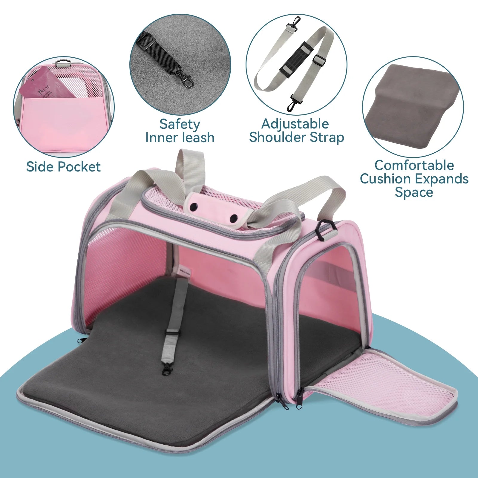 17"Pet Carrier Airline Approved, Cat Travel Carrier for Small and Medium Cats，Under 20 Lbs, Pink