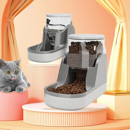 Automatic Dog Food Feeder Gravity Cat Food Dispenser Large Capacity Pet Self Feeding Station Bowl Dish for Small and Medium Dogs Cats，1 Gallon，Grey